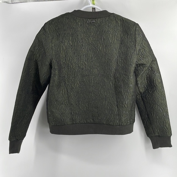 CHEVIGNON floral cardigan bomber jacket embossed metallic green academia sz sm - Picture 7 of 10
